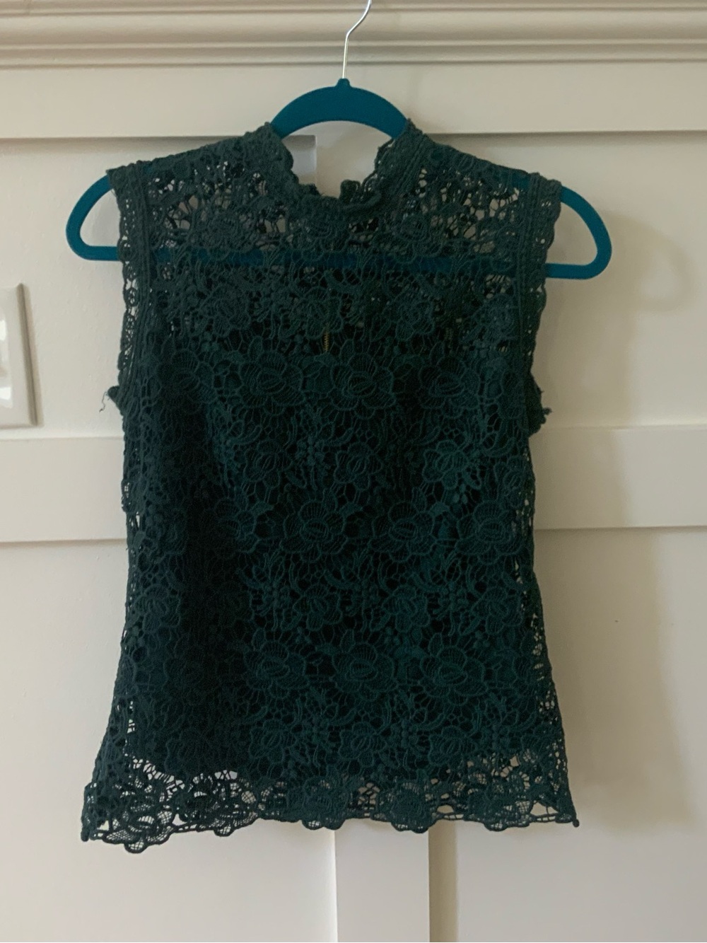 Nanette Lepore Dark Green Floral Lace Sleeveless Top